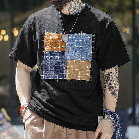 AMEKAJI Bamboo Fiber Breathable Contrast Stitch T-Shirt