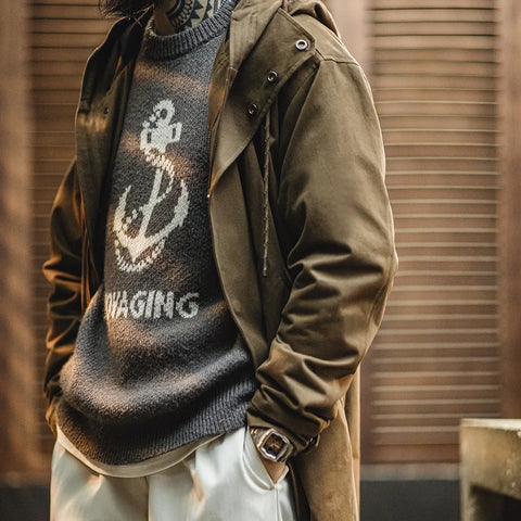 AMEKAJI Retro M51 Hooded Mid-Length Wind Coat