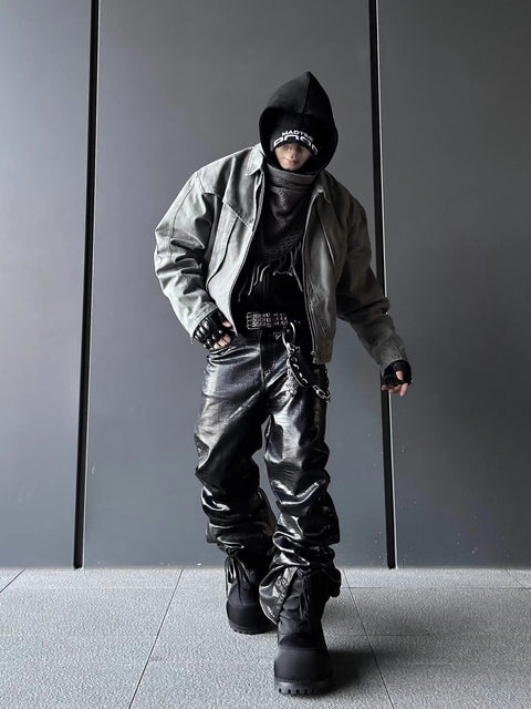 MACARDI Wide Boot Leg Crocodile Print Pu Leather Pants