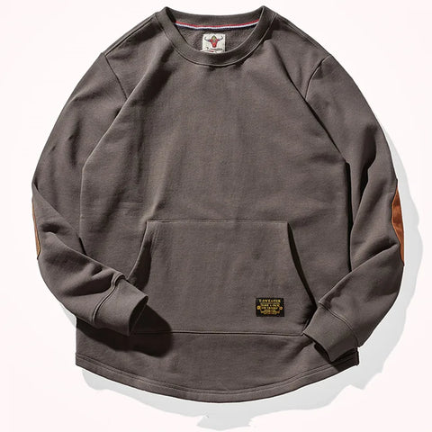 Men's Heavy Velvet Elbow Patch Kangaroo Pocket Sweatshirt