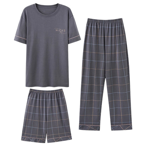 3pc/set Men's Plaid Cotton Pajamas Set