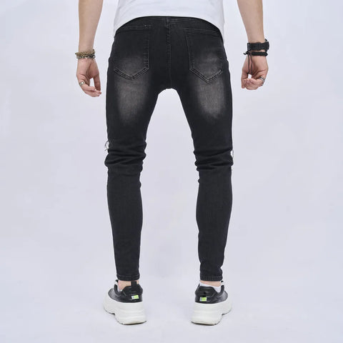 Men's Patch-Ripped Pencil Jeans