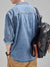 ANBICAN Men's Long Sleeve Drop Shoulder Denim Shirt