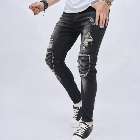 Men's Patch-Ripped Pencil Jeans