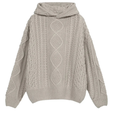 NEW ESSENTIAL® Pullover Chunky Knit Hooded Wool Sweater