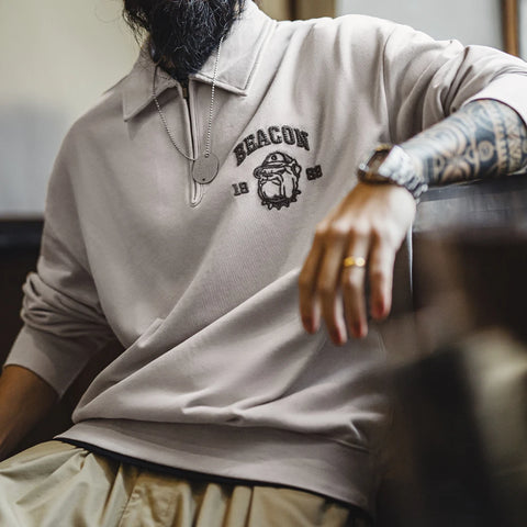 AMEKAJI Beacon 1989 Embroidered Half-Zip Sweatshirt