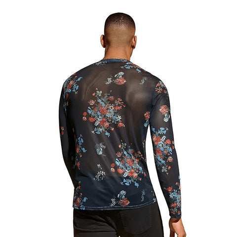 ICCLEK Haut à manches longues à imprimé floral pour hommes