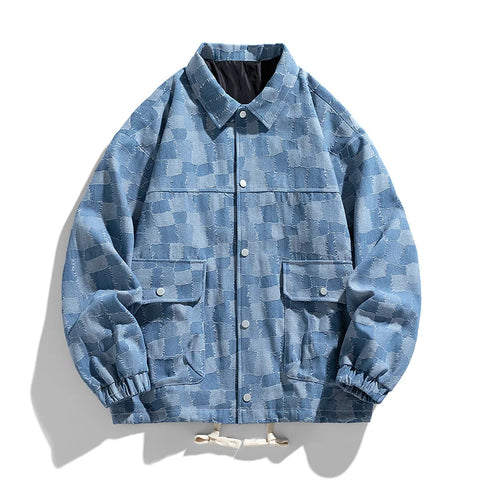 HARBOR Checkered Patchwork Denim Jacket
