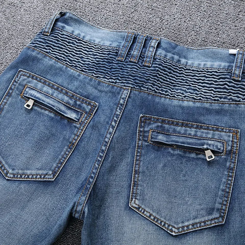 NEW SILENTSEA Men's Fold Zipper Biker Jeans