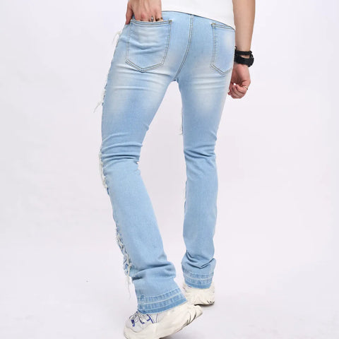 Men's Slim Straight Tier-Shredded Biker Jeans