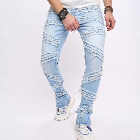 Men's Slim Straight Tier-Shredded Biker Jeans