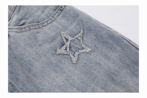 Men's Star-Embroidered Micro Horn Loose Fit Jeans
