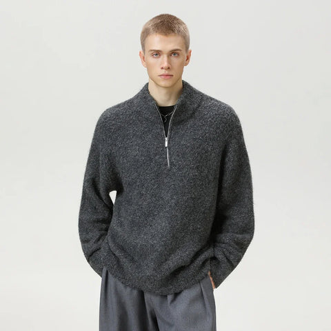 TFETTER Coil Yarn Knit Half-Zip Pullover