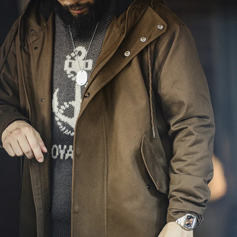 AMEKAJI Retro M51 Hooded Mid-Length Wind Coat