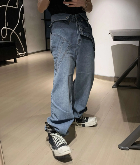 FEWQ Faux Two-Piece Straight Jeans