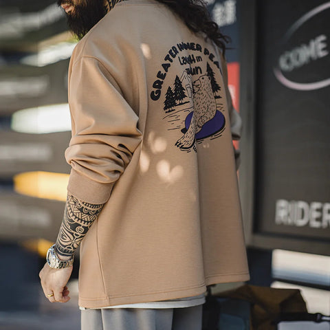 AMEKAJI 3D Urban Beer Bear Print Sweatshirt