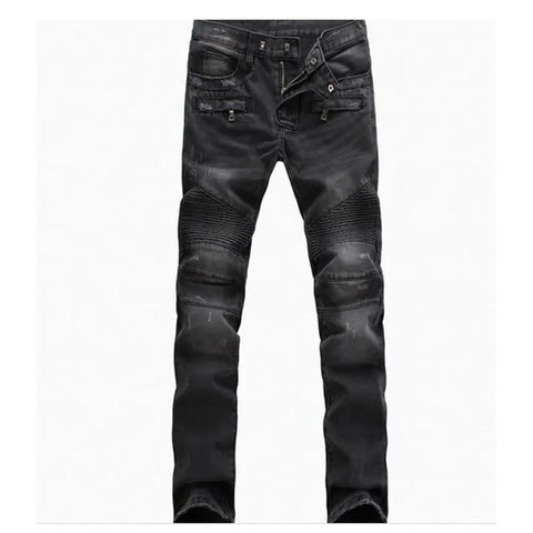 SILENTSEA Men's Fold Zipper Biker Jeans