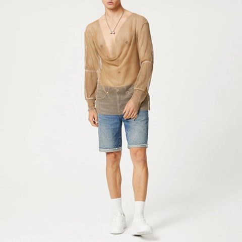 COZOK Haut coupe basse en maille à manches longues pour hommes