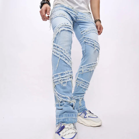 Men's Slim Straight Tier-Shredded Biker Jeans