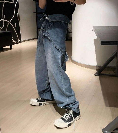 FEWQ Faux Two-Piece Straight Jeans