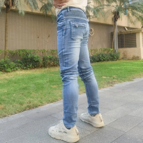 SILENTSEA Men's Fold Zipper Biker Jeans