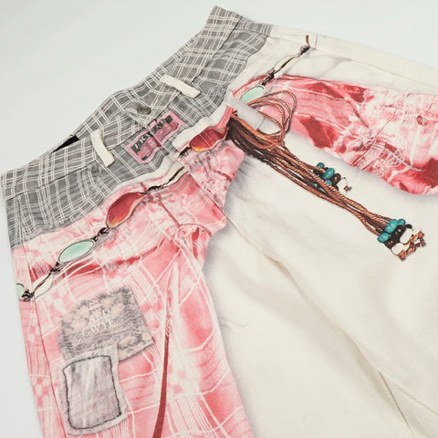 IFB Waist Wrap Shirt Print Wide Leg Jeans