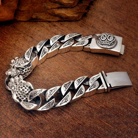 S925 Silver Double Leopard Head Horsetail Woven Bracelet