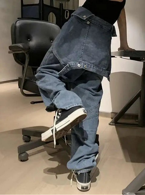 FEWQ Faux Two-Piece Straight Jeans