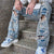 Men's Distressed Loose-Fit Ripped Straight Cut Jeans
