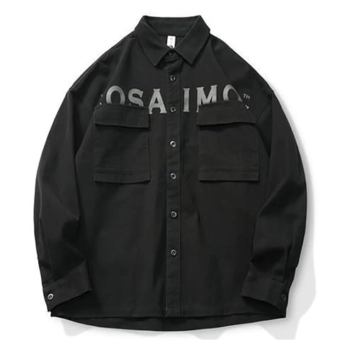 NEW COSAIMOS Double Pocket Button Up Letter Print Shirt