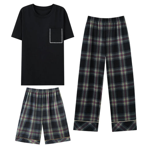 3pc/set Men's Plaid Cotton Pajamas Set