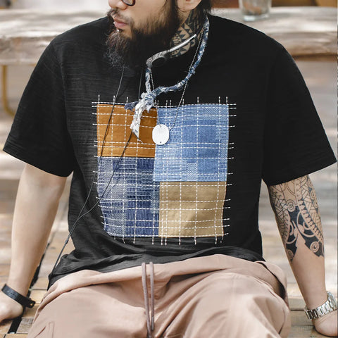 AMEKAJI Bamboo Fiber Breathable Contrast Stitch T-Shirt
