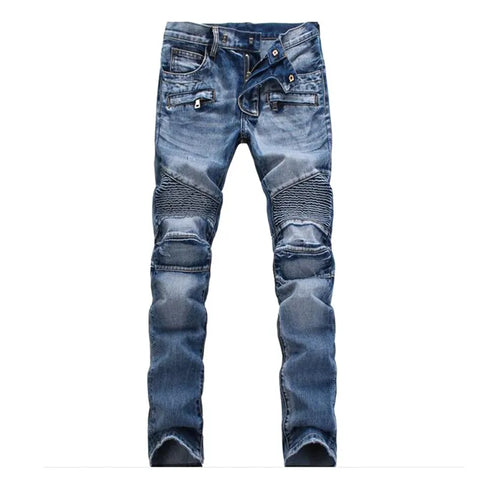 NEW SILENTSEA Men's Fold Zipper Biker Jeans
