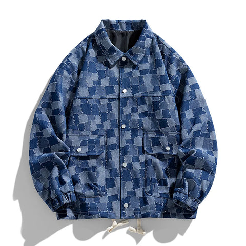 HARBOR Checkered Patchwork Denim Jacket