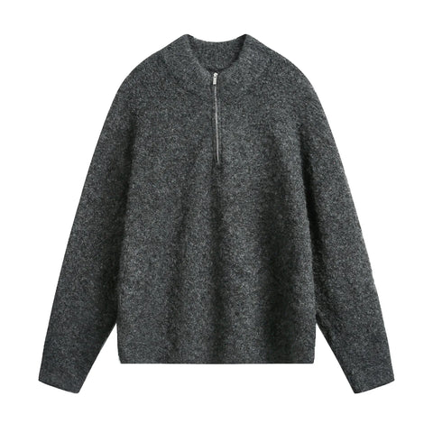 TFETTER Coil Yarn Knit Half-Zip Pullover