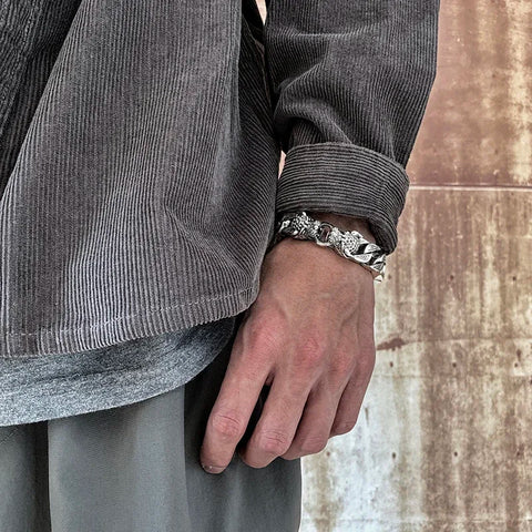 Bracelet tissé en argent S925, Double tête de léopard, queue de cheval