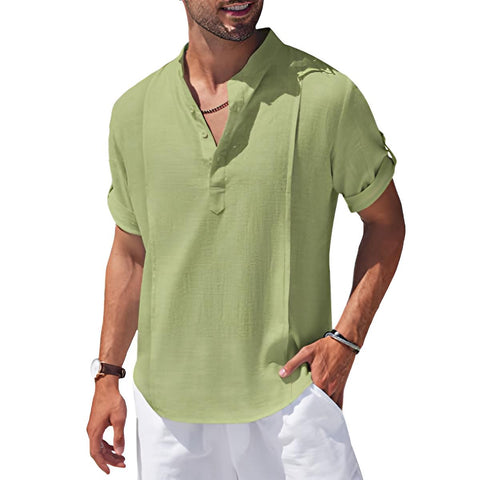 Chemise de plage décontractée en lin Henley pour hommes