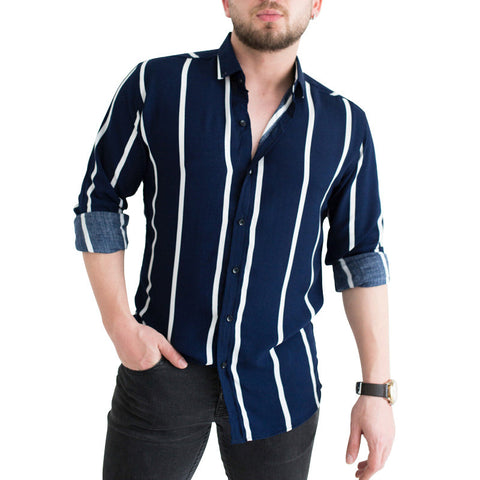 Men's Striped Lapel Business Casual Shirt