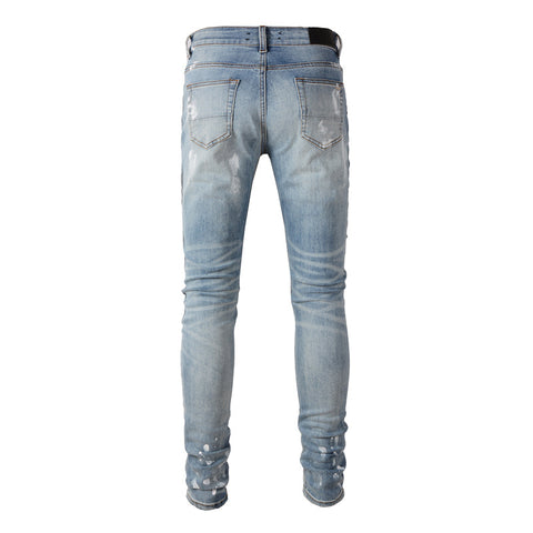 NOUVEAU Jean premium clouté déchiré au couteau pour hommes