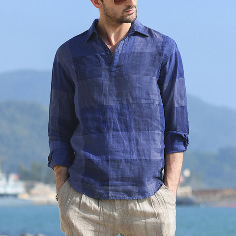 Men's Casual Plaid Long-Sleeve Shirt