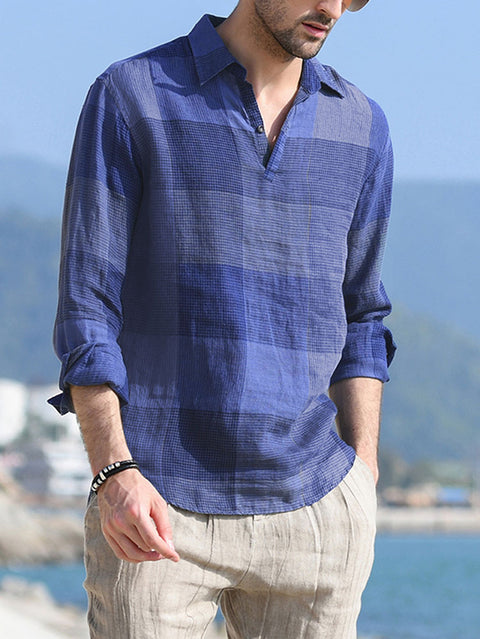 Men's Casual Plaid Long-Sleeve Shirt