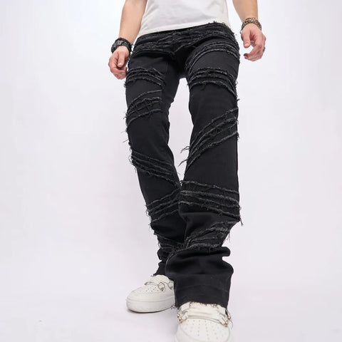 Men's Slim Straight Tier-Shredded Biker Jeans