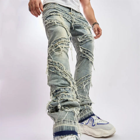 Men's Slim Straight Tier-Shredded Biker Jeans