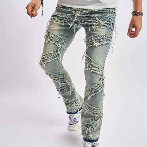 Men's Slim Straight Tier-Shredded Biker Jeans