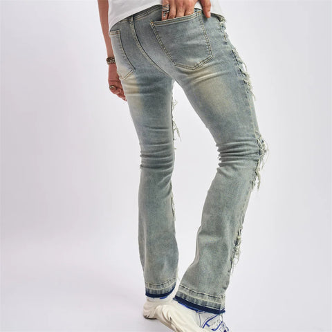 Men's Slim Straight Tier-Shredded Biker Jeans