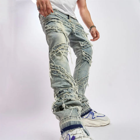 Men's Slim Straight Tier-Shredded Biker Jeans