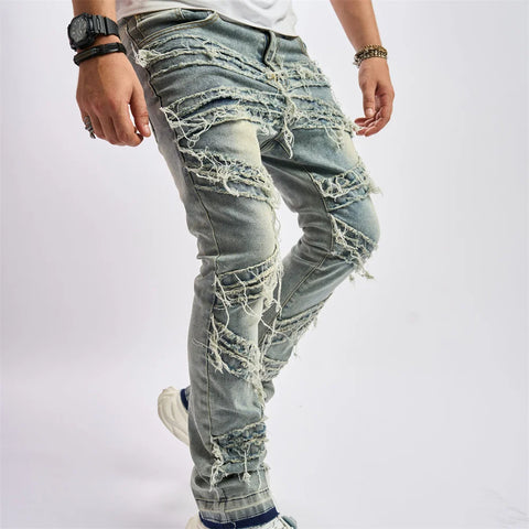 Men's Slim Straight Tier-Shredded Biker Jeans