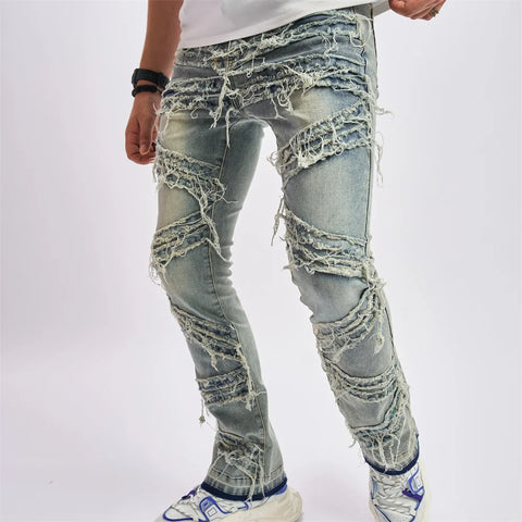Men's Slim Straight Tier-Shredded Biker Jeans