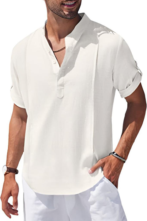Chemise de plage décontractée en lin Henley pour hommes