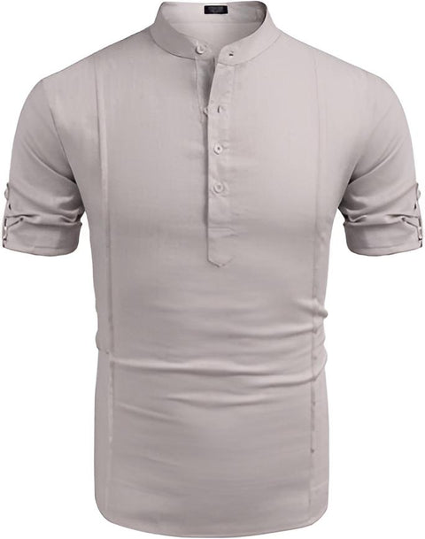 Chemise de plage décontractée en lin Henley pour hommes
